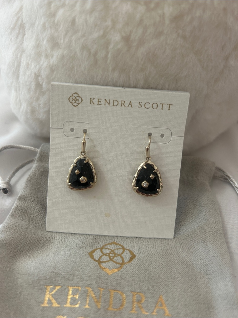 Kendra Scott Black Faceted Stone Statement Earrings | Gold